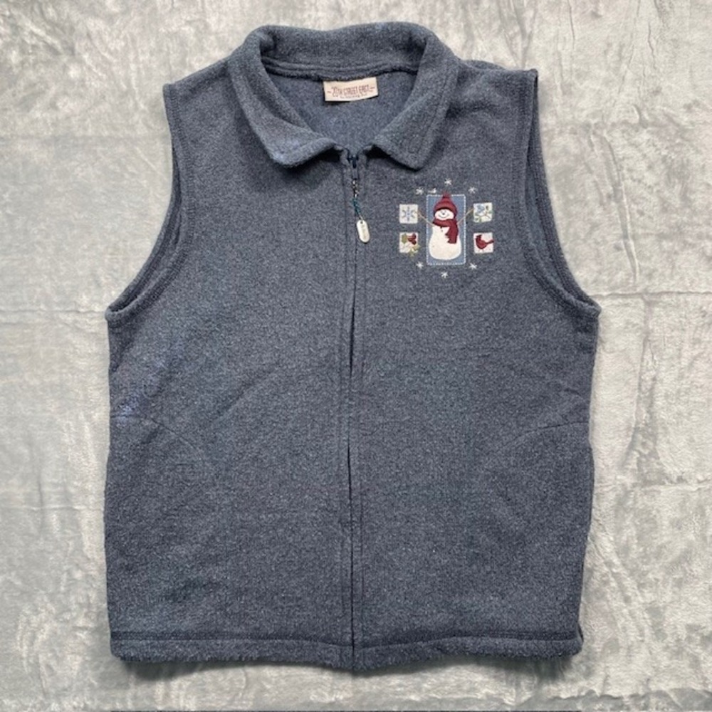 20th Street East Morning Sun Vest Womens Blue Snowman Embroidered Holiday Large